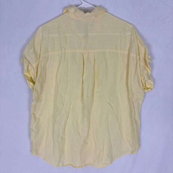 Quince Linen Camp Shirt Soft Yellow Collared Short Sleeve Button Front Top Size - Picture 6 of 11